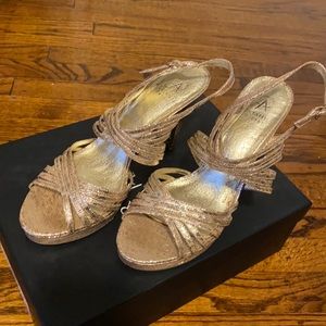 Adrianna Papell Strappy Platform Heel Sandals Aiden Platino Foil